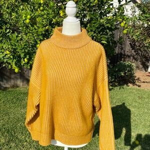 TOPSHOP YELLOW KNIT SWEATER MOCK TURTLENECK SWEATER Ribbed Hi Low Hem EU…
